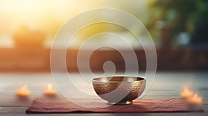 A close up of a tibetan singing bowl or himalayan bowl.