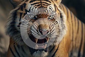 Close-up of tiger angry face. Wildlife