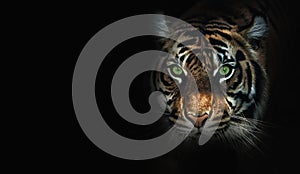 Close up on tiger, black background