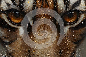 Intense Tiger Eyes with Water Droplets Capturing Majestic Wildlife Focus Generative AI photo
