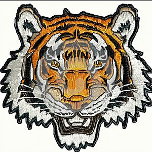 A close up of a tiger's face on a white background