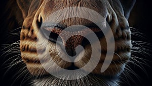 Close-up of a tiger\'s textured nose and whiskers