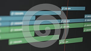 Close up of a timeline of a video editing software