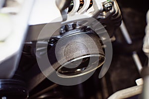 Close up an timing belt of alternator or generator in car