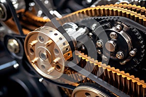 close-up of a timing belt in a car engine