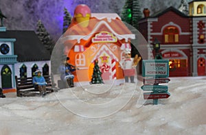 Close-up of a tiny Christmas village