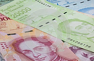 Close up to the currency of the south American country Venezuela