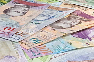 Close up to the currency of the south American country Venezuela