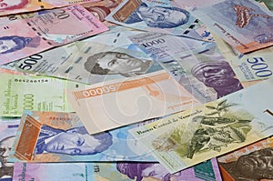 Close up to the currency of the south American country Venezuela