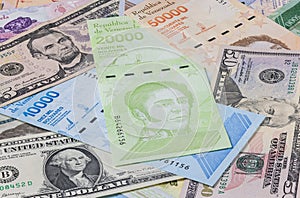 Close up to the currency of the south American country Venezuela