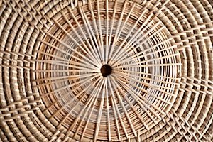 Close up to Round Circle woven straw mat Wicker pattern of local Thai handmade craft