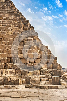 Close up to a side of the great pyramid of giza photo