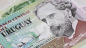 Close up to Uruguayan peso of the Republic of Uruguay