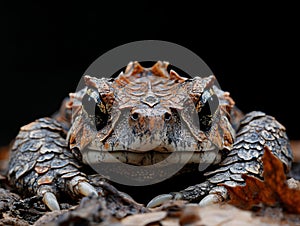 A close up of a toad sitting on the ground