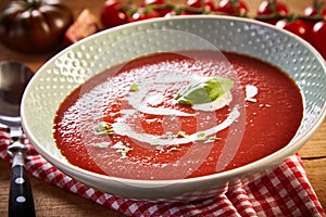 Close-up of tomato cream soup