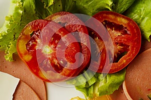 Close up of Tomato Sliced vegetable for foods backgrounds above