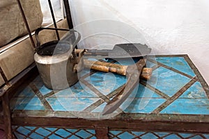 Close up of tools used in an archaeological dig.