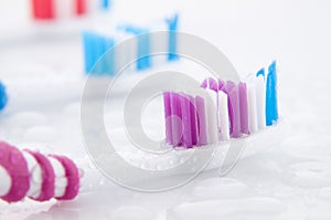 Close up of toothbrushes