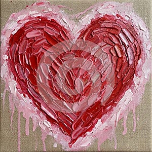 Impasto Textured Heart Painting on Canvas AI-GENERATED