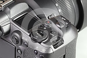 Close up top panel of professional Mirrorless Digital Camera