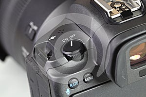 Close up top panel of professional Mirrorless Digital Camera.