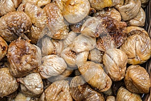 Close up top view dried dried figs.