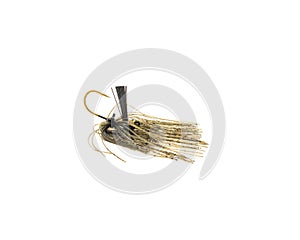 Close-up top view football jig mimics crayfish with ultra-point hook isolated on white background