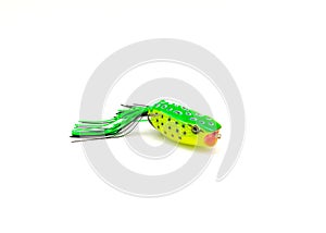 Close-up top view topwater frog lure bait for freshwater bass fishing isolated on white background