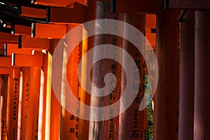 Close-up of Torii gates at Fushimi Inari Shrine in Kyoto, Japan.Fushimi Inari Shrine is one of 17 UNESCO World Heritage sites in