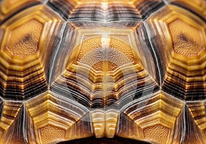 Close-up of a tortoise shell displaying intricate patterns and textures