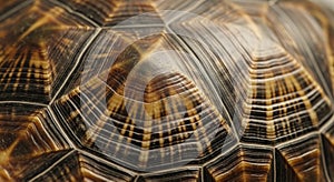 Close-up of a tortoise shell, showcasing its textured, geometric pattern. The shell