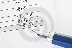 Close-up on total amount in invoice