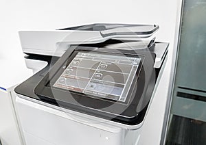 close up touch screen of multi function printer