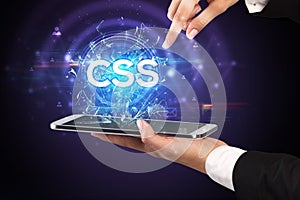 Close-up of a touchscreen with abbreviation.