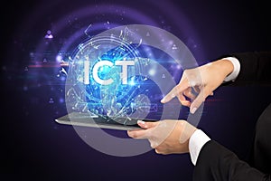 Close-up of a touchscreen with abbreviation.