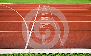 Close up track number at Athletics Stadium Running