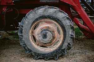 Close up of tractor tire and rim