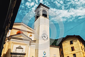 Close up on traditinial Italia building - church in Gardone Val