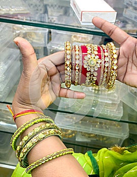 Close-Up of Traditional Bangles and Bridal Bangle Design