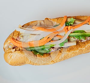 A close-up of a traditional Banh Mi Sandwich