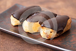 Close up Traditional Dutch Dessert , Chocolate Aclair