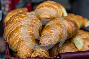 Close up of a traditional french croissant pastry. photo