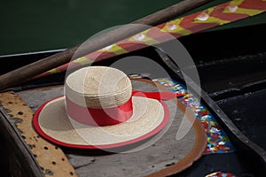 Close-up of a traditional gondolier hat in Venice - Italy