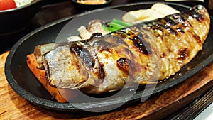 Close-up traditional japanese food saba shioyaki