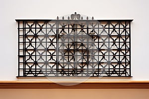 close-up of traditional spanish iron grillwork against stucco walls