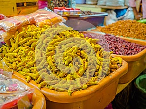 Close up of a traditional spices market in India