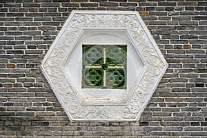 Close-up of traditional transom on the wall of ancient building during the Republic of China period