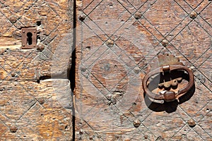 Close-up on a traditional wooden door in Saint Veran village, Queyras Regional Natural Park photo