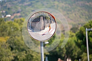 Close up traffic convex mirror
