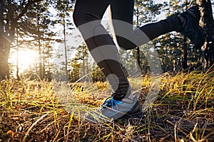 Close up of trail running feet